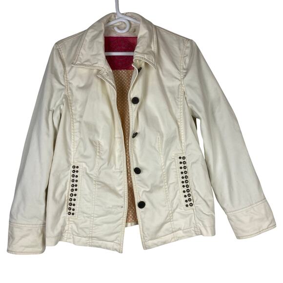 Blue Willi's Life Jacket Women M Cream Studs Embroidered Coat of Arms Style Back - Picture 1 of 13